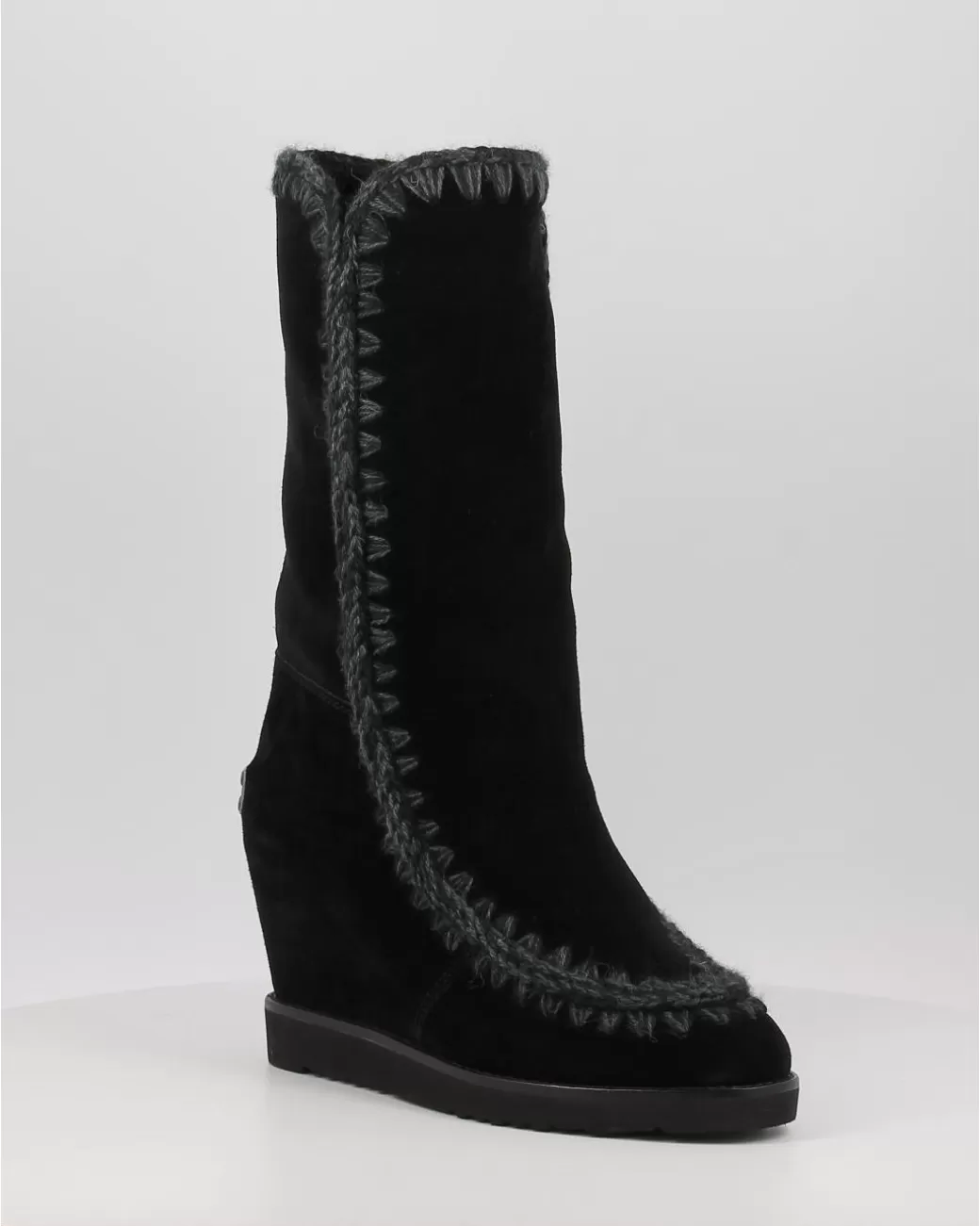 Mujer Mou Botas French Toe Wedge Tall Negro