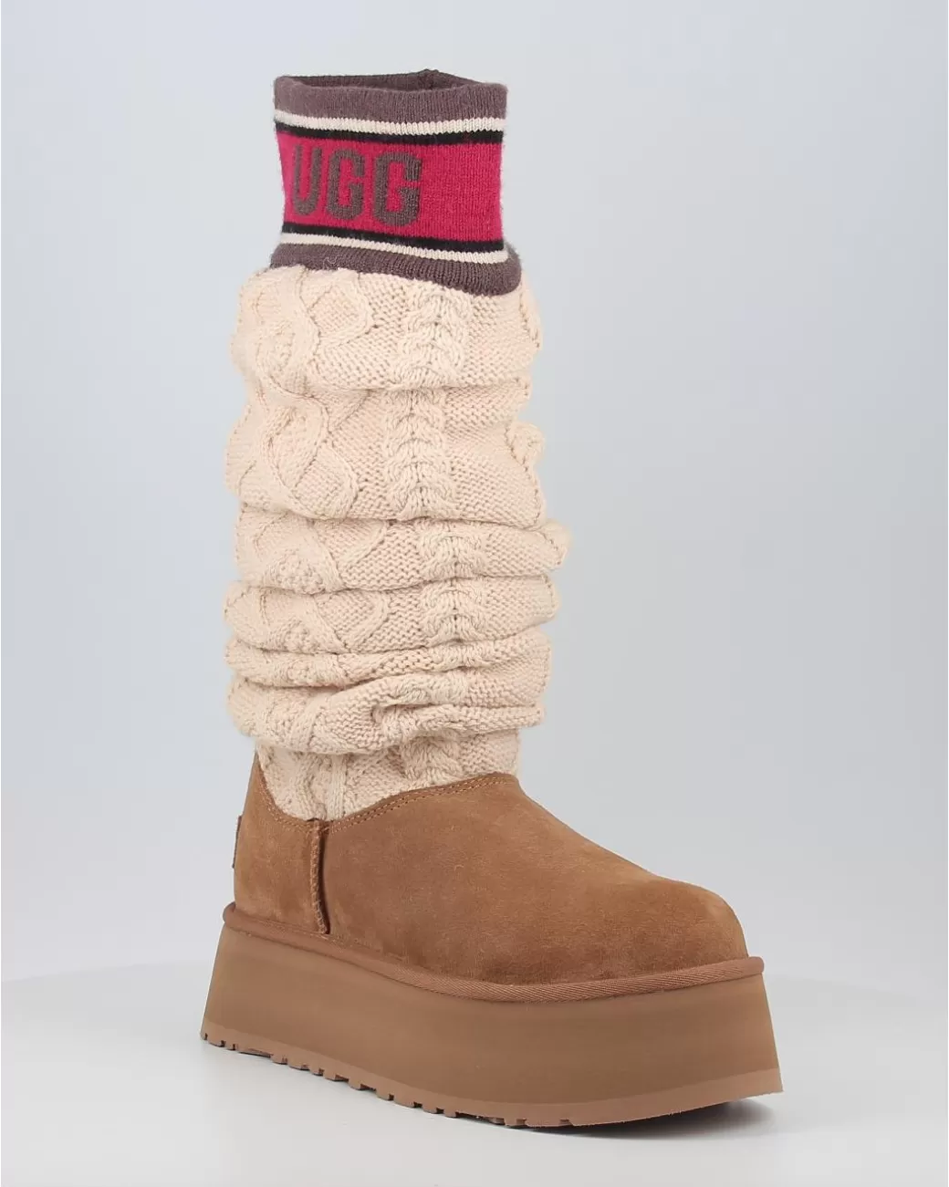 Mujer Ugg Botas Classic Sweater Letter Tall Chestnut