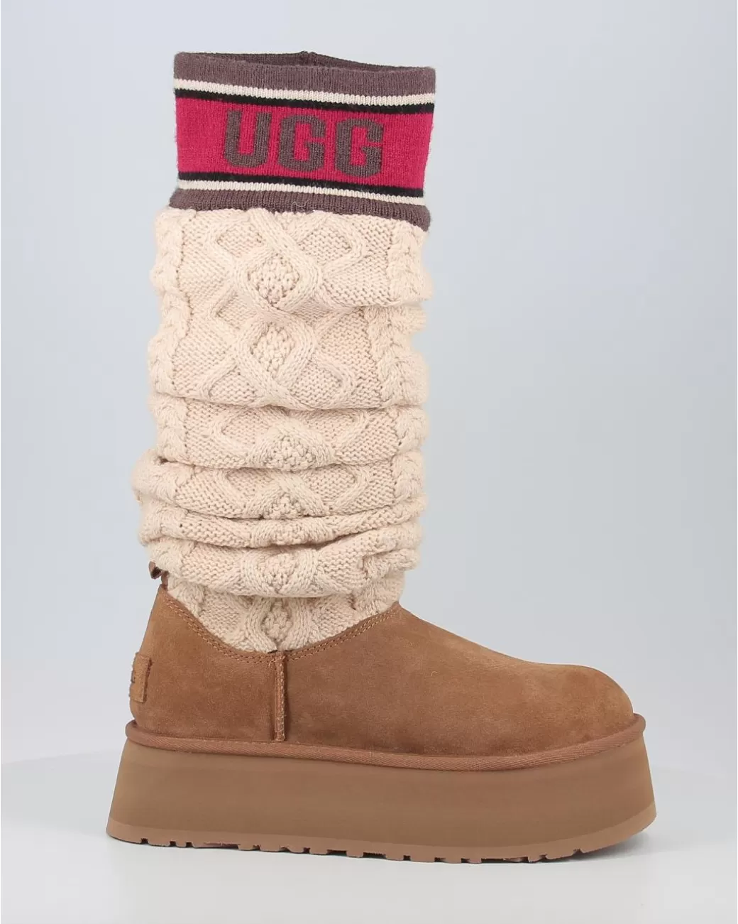 Mujer Ugg Botas Classic Sweater Letter Tall Chestnut