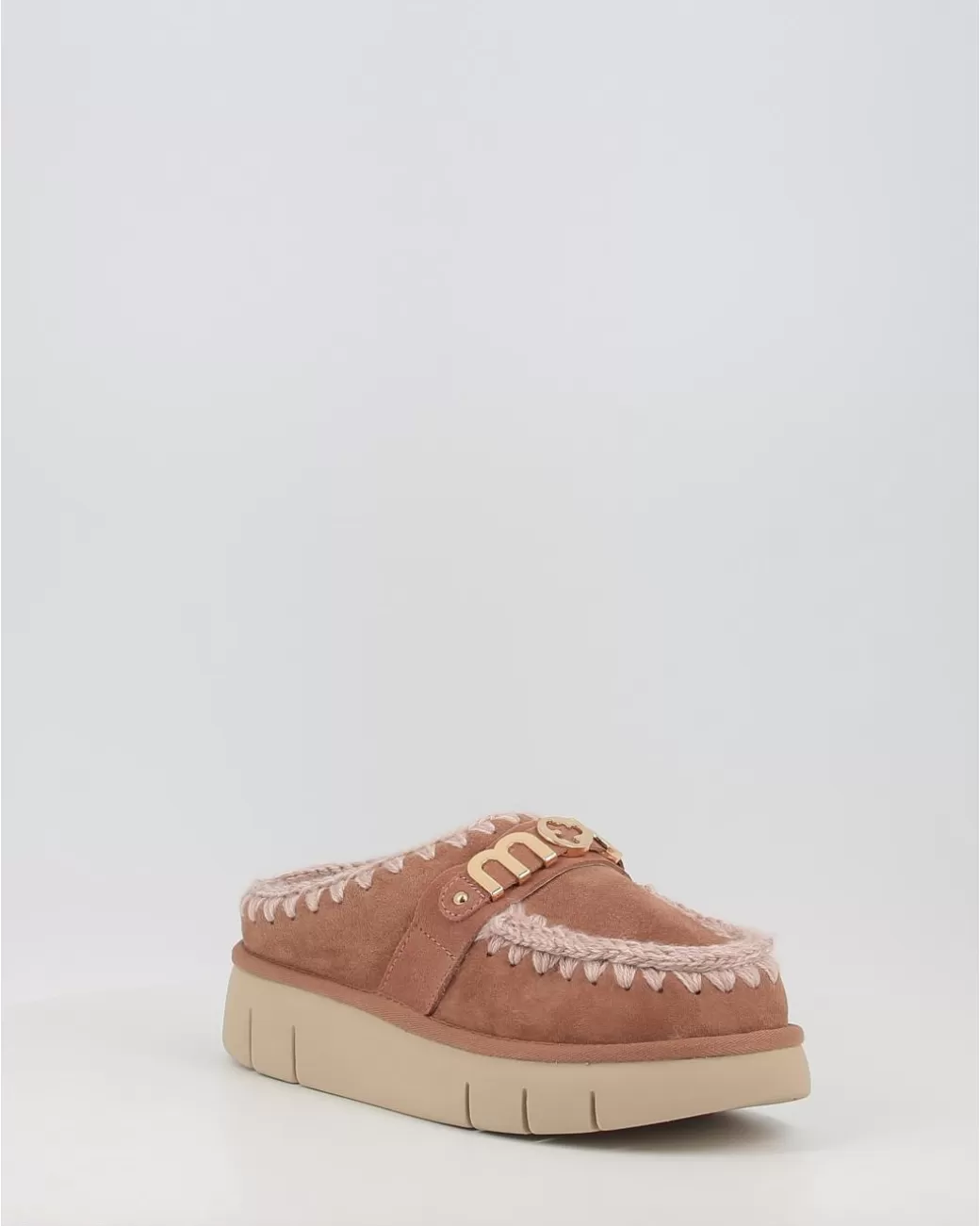 Mujer Mou Zuecos Bounce Clog Metal Logo Pkbro Marron