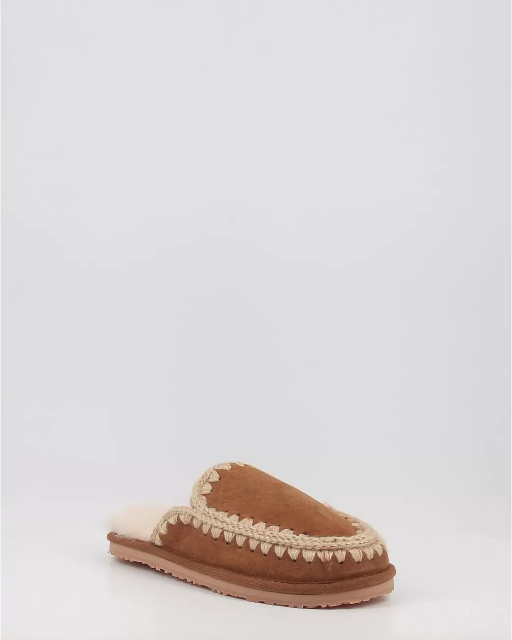 Mujer Mou Zuecos Suede Slipper Full Eskimo Stitch Cuero