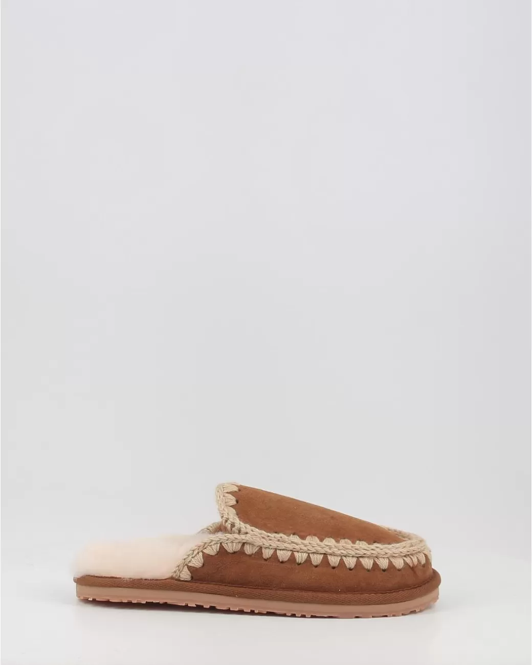 Mujer Mou Zuecos Suede Slipper Full Eskimo Stitch Cuero