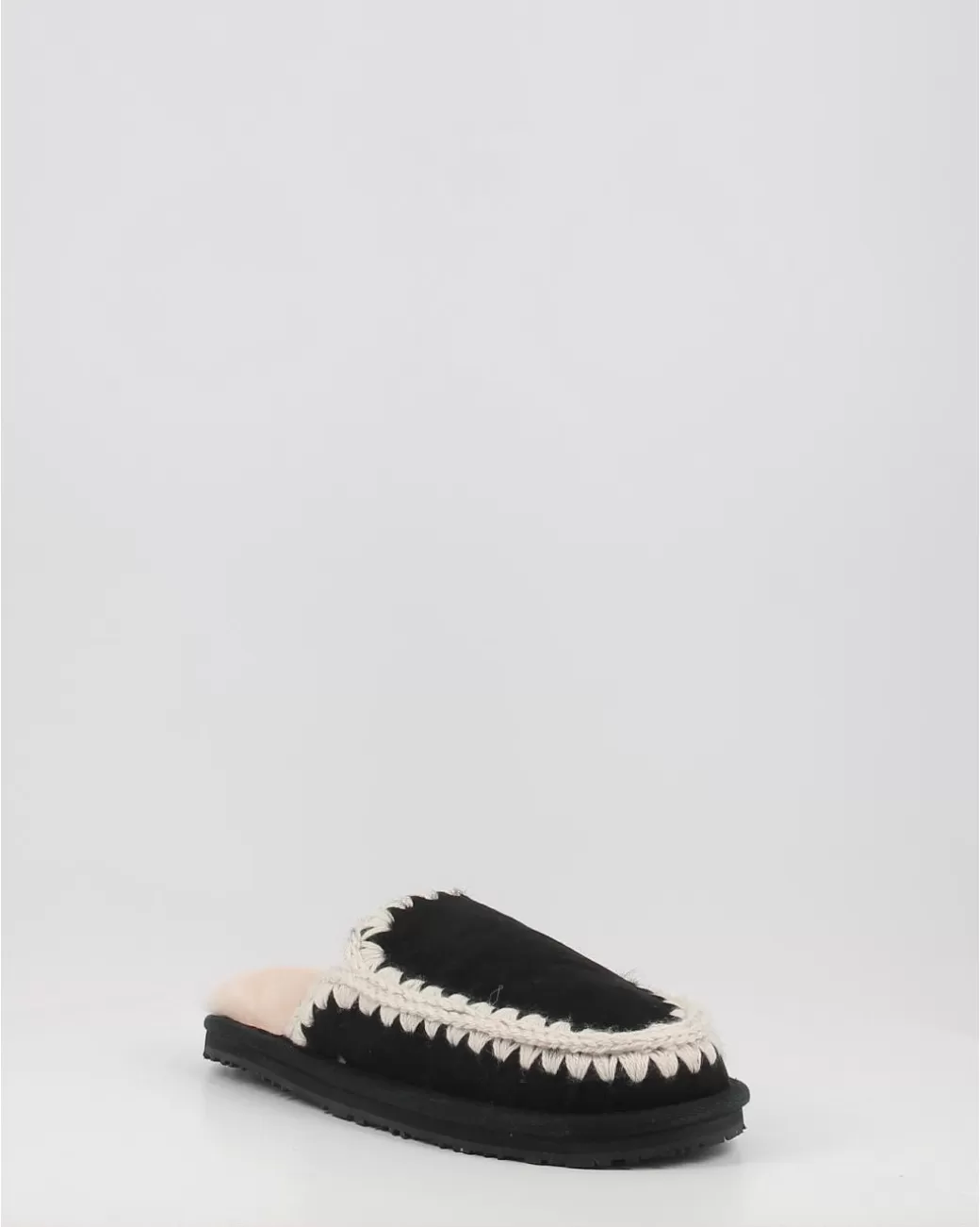 Hombre Mou Zuecos Suede Slipper Full Eskimo Stitch Negro